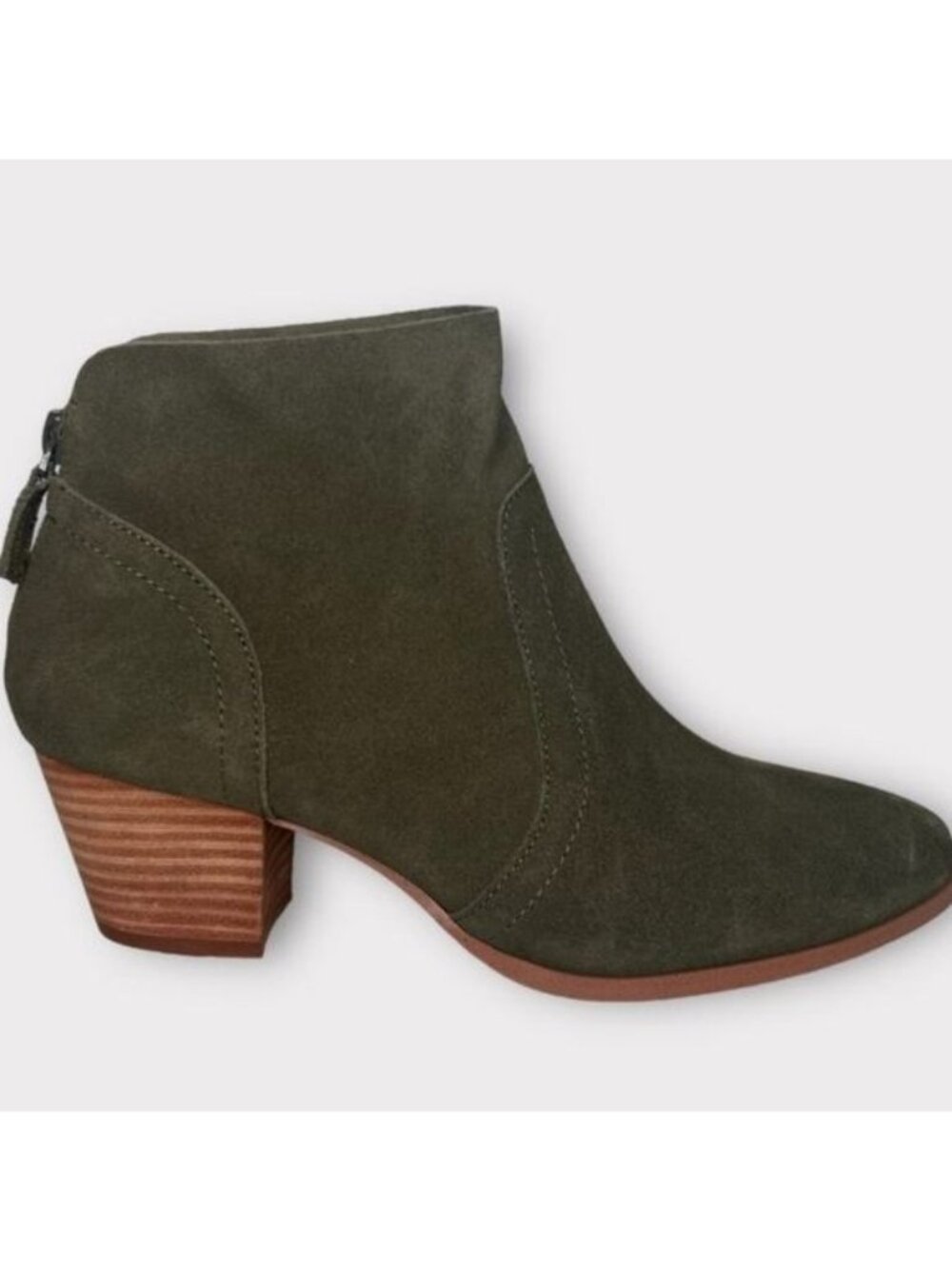 Violet & Red Suede Cupid Bootie Size 6.5 New Suede Leather Block Heel Olive